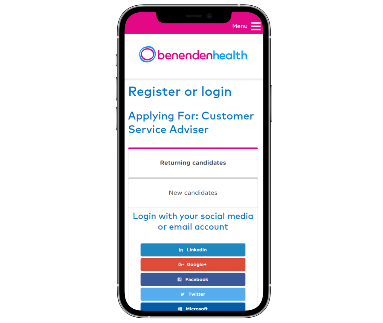 Benenden Health mobile candidate experience