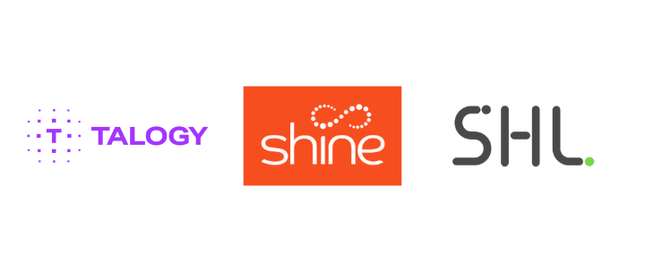 Talogy, Shine video interviewing, SHL  logos - our assessment partners