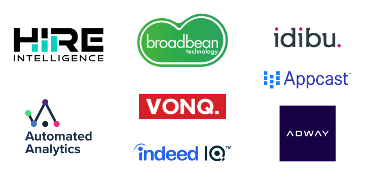 Hire Intelligence, Appcast, Broadbean, idibu, Automated Analytics, VONQ, Indeed IQ and Adway logos