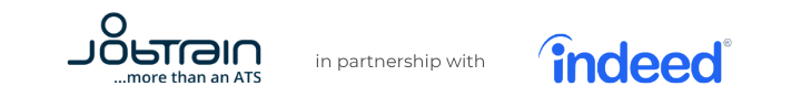 Jobtrain logo and Indeed logo in partnership