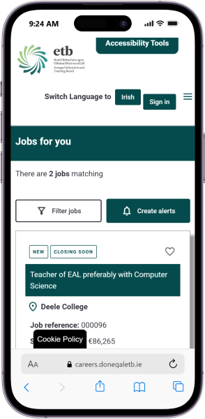Donegal Education and Training Board candidate experience vacancies page.
